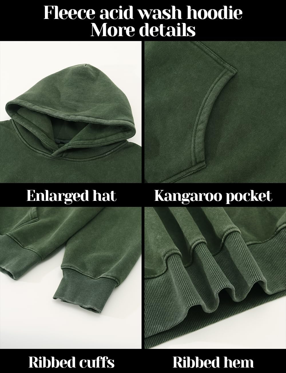 Mens Oversized Acid Wash Hoodies Heavyweight Vintage Washed Fleece Hoodie Sweatshirt for Men Women Streetwear - Image 4