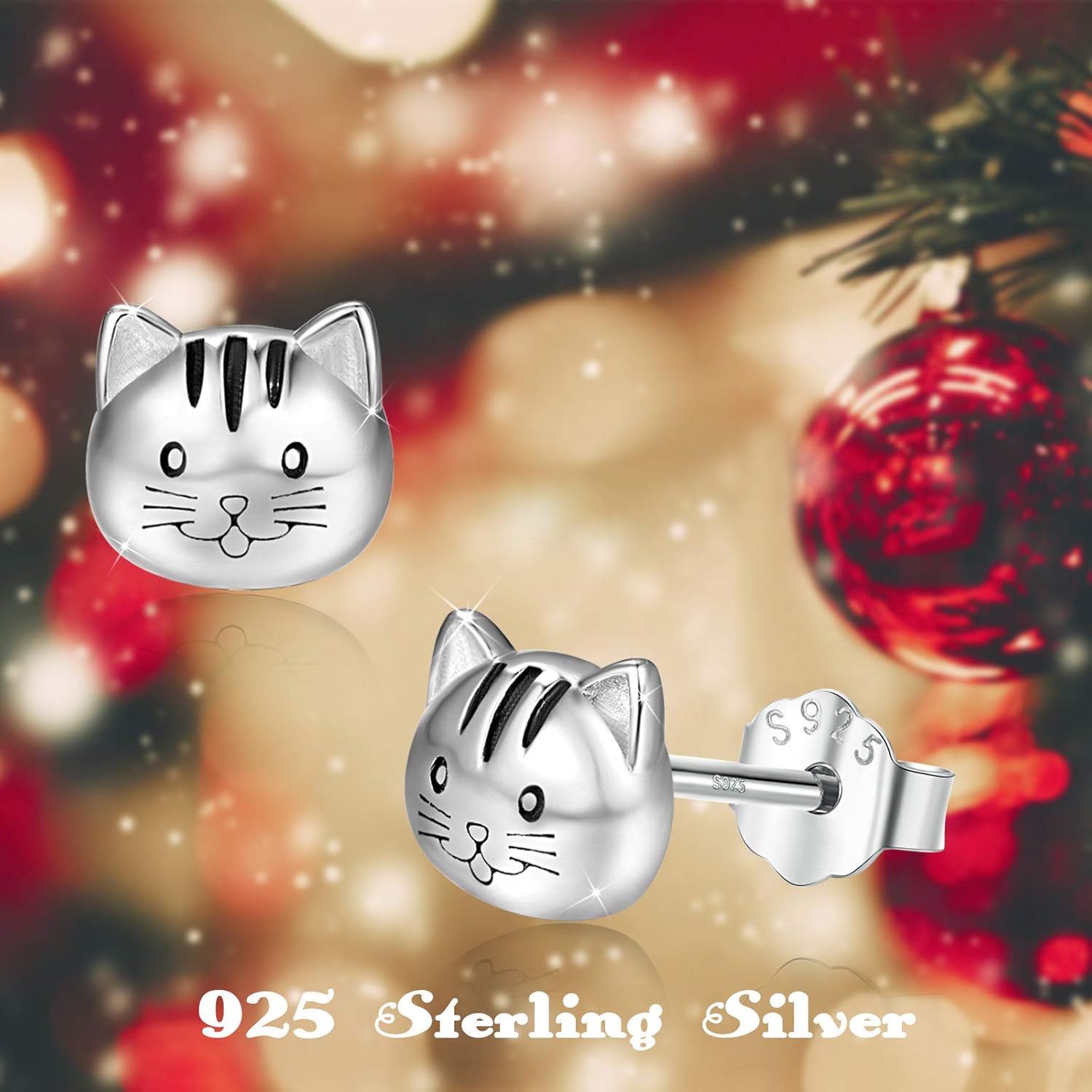 925 Sterling Silver Cat Earrings, Hypoallergenic Kitten Studs Kitty Earring for Sensitive Ears Mother Day Present for Women Lovers with Packing Gift Box - Image 7