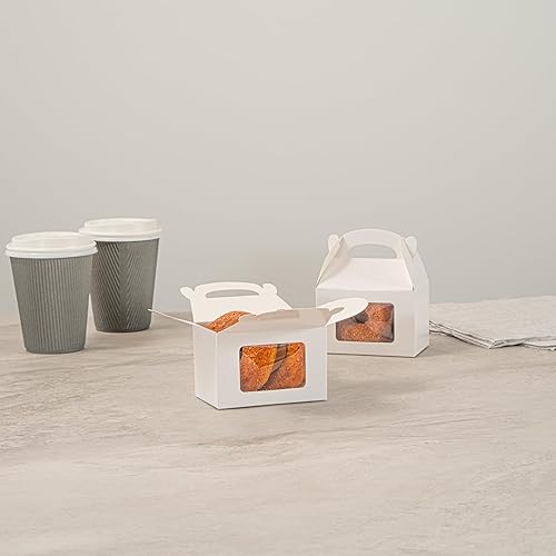 Miniatura 12 de Bio Tek - Cajas a dos aguas de 4 x 2.5 x 2.5 pulgadas para recuerdos de fiesta, 100 cajas de regalo duraderas a rayas, ventana transparente, asa