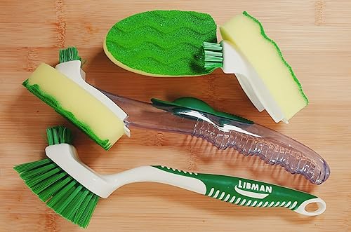 Miniatura 2 de Libman - Paquete de cepillo para limpiar ollas y sartenes con cepillo de cocina curvado y dos repuestos de esponja
