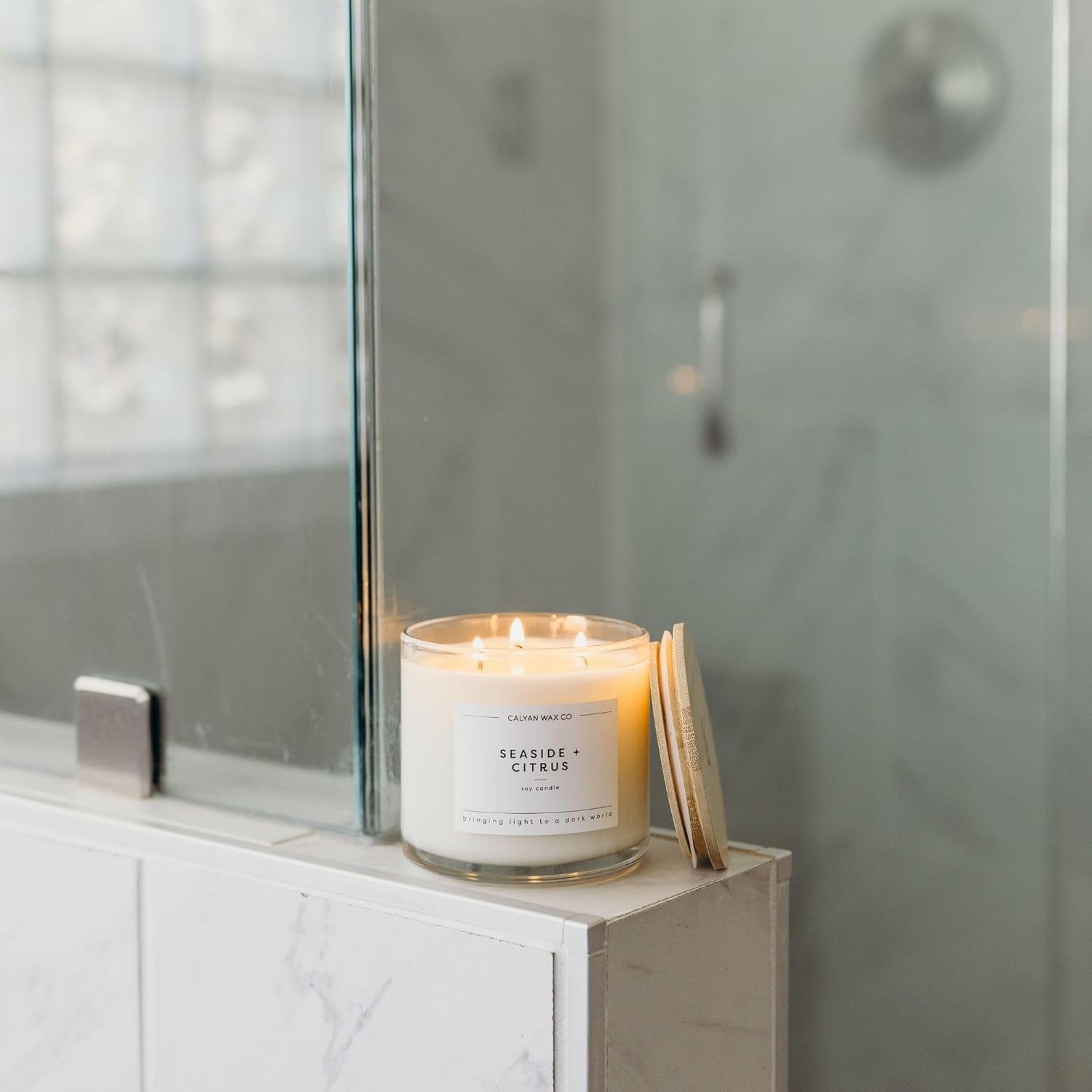 Calyan Wax Co. Seaside & Citrus 3 Wick Scented Candle - 43 Hour Burn - Luxury 3 Wick Soy Candles - Non Toxic Soy Wax Candles - Long Lasting Large Glass Jar Candle for Home - 14.9oz - Image 7