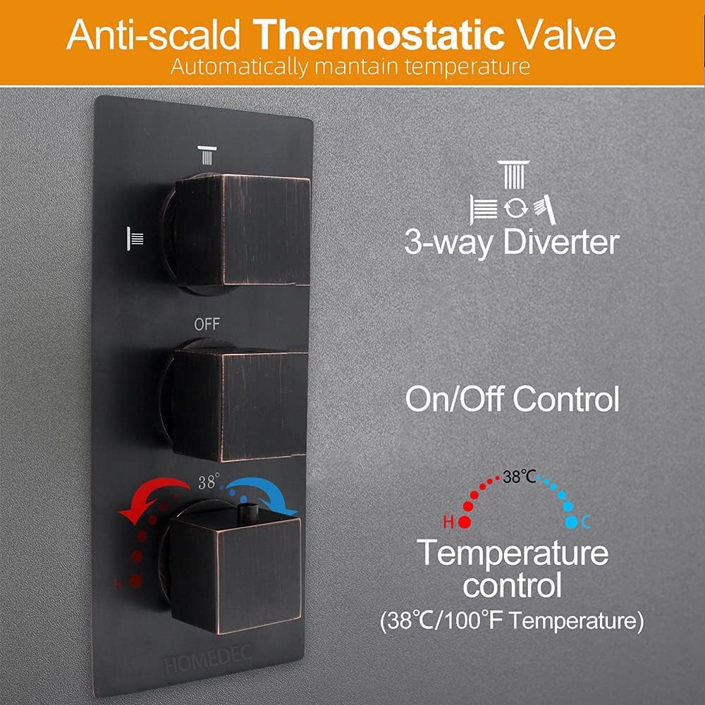 Flash Deals - 80% OFF HOMEDEC 16 Inch LED Rain Shower Fixtures Thermostatic Multiple Shower Head System with Body Jets, Oil Rubbed Bronze Ceiling Mounted Brass Shower Faucet Combo Free Shipping Over $50 HOMEDEC 16 Inch LED Rain Shower Fixtures Thermostatic Multiple Shower Head System with Body Jets, Oil Rubbed Bronze Ceiling Mounted Brass Shower Faucet Combo
