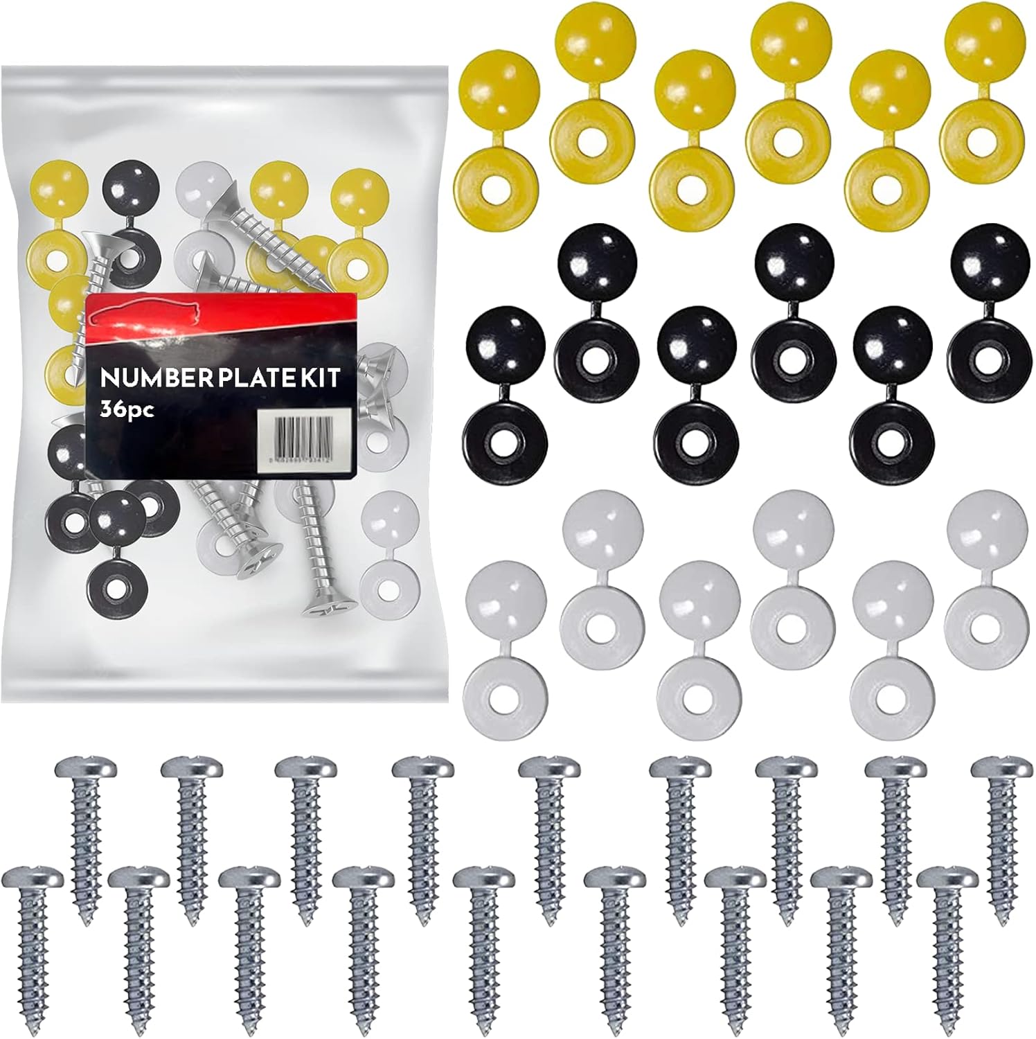 Xtremeauto Car Number Plate Fixing Kit, Screws & Caps 𝟑𝟔𝐏𝐂 Number Plate Screw Caps Car
