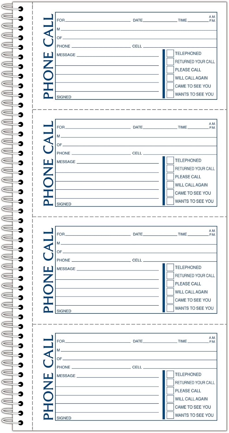 Adams Phone Message Book, Carbonless Duplicate, 5.50 x 11 Inches, 4 Sets per Page, 400 Sets per Book (SC1154D)