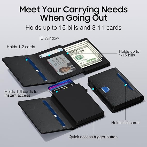 Wallet for Men 8-11 Cards, Mens Slim Wallets, Smart Pop Up Card Wallet with RFID Blocking Function, ID Window, Cash Slots Front Pocket, (Black)