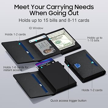 Wallet for Men 8-11 Cards, Mens Slim Wallets, Smart Pop Up Card Wallet with RFID Blocking Function, ID Window, Cash Slots Front Pocket, (Black)