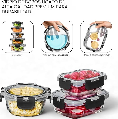Miniatura 7 de Razab 30 recipientes de vidrio para almacenamiento de alimentos con tapas, recipientes de vidrio reutilizables para almuerzo y sobras, tapas