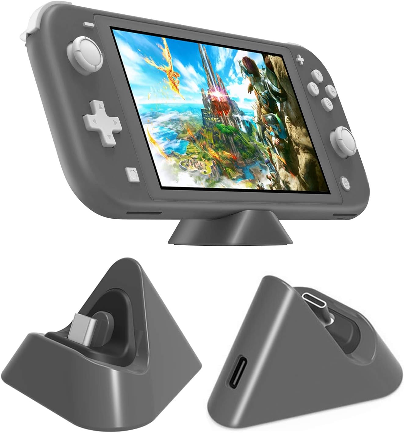 Portable Charging Dock for Nintendo Switch Lite and Switch, Stable Support Stand Charging Station for Switch Lite with Type C Input Port (Grey)