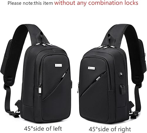 Miniatura 43 de DUSLANG Mochila de hombro para senderismo, bolsa cruzada para hombres, bolsas de pecho con puerto de cargador USB para campamento casual, ciclismo