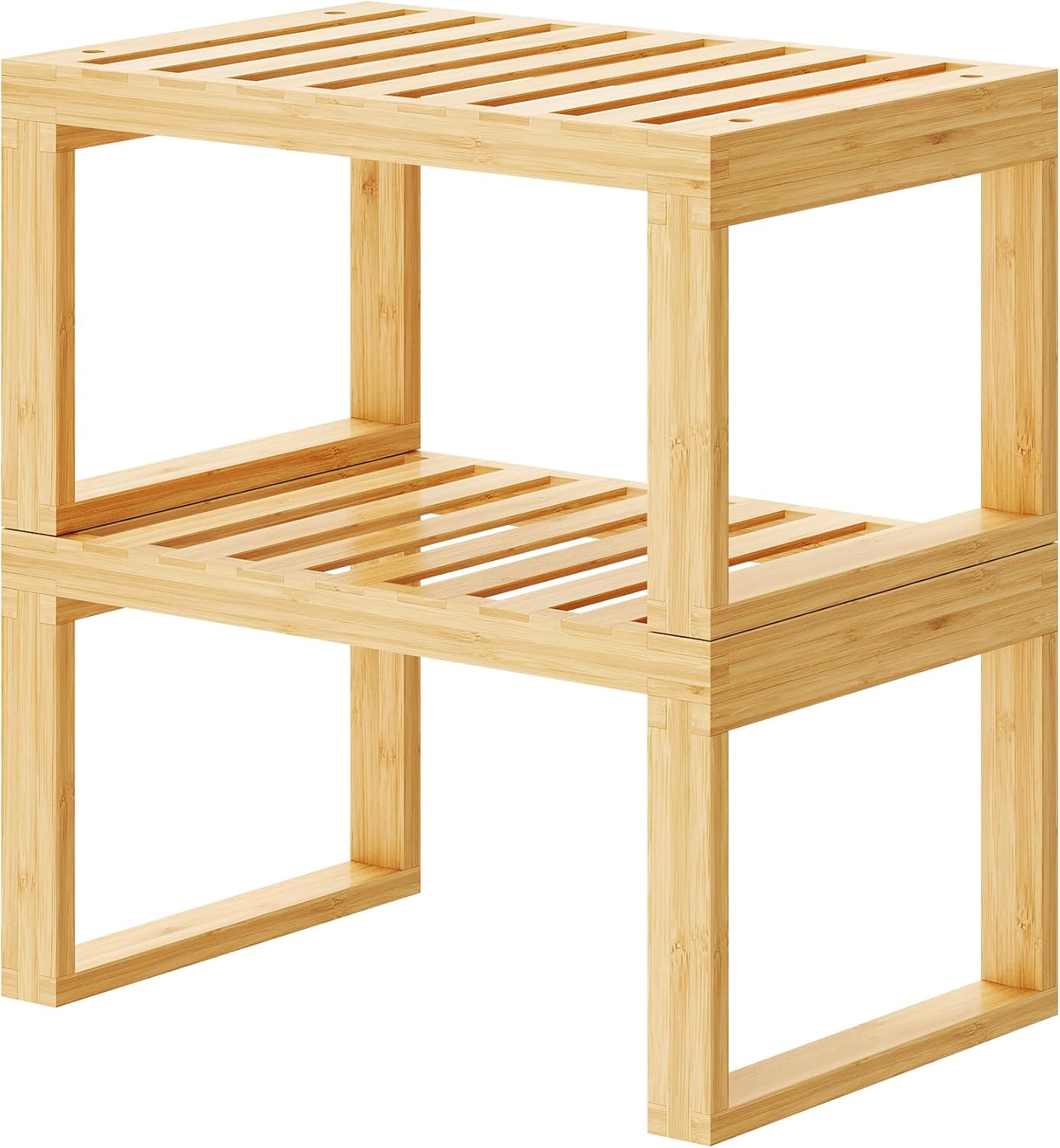 Tomorotec Bamboo Cabinet Shelf, 2 Pcs Kitchen Counter Shelf, Space-Saving Cabinet Organizer for Kitchen, Bathroom and Desk, Multifunctional Storage Rack for Spices, Cans, Toiletries and Stationery