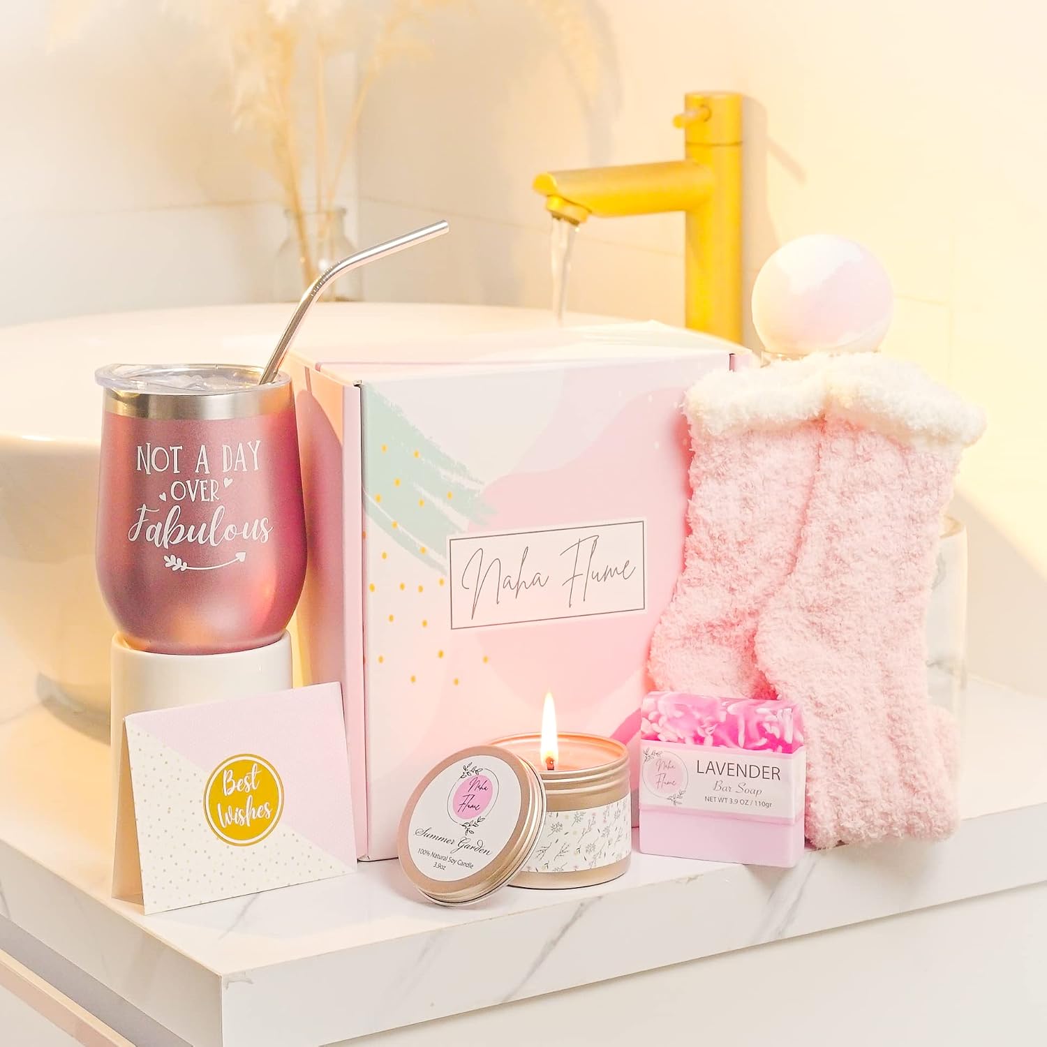 Naha Flume Birthday Spa Gifts for Women, Birthday Spa Gift Baskets for Mom - Self Care Gifts