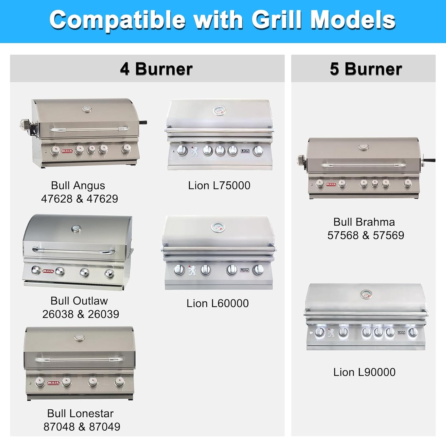 Adviace Grill Replacement Parts for Bull 57568 57569 BBQ Grill, 16521 16631 Flame Tamer 16670 16520 Heat Shield & 35717 16516 Grill Burner for Bull Brahma Grills