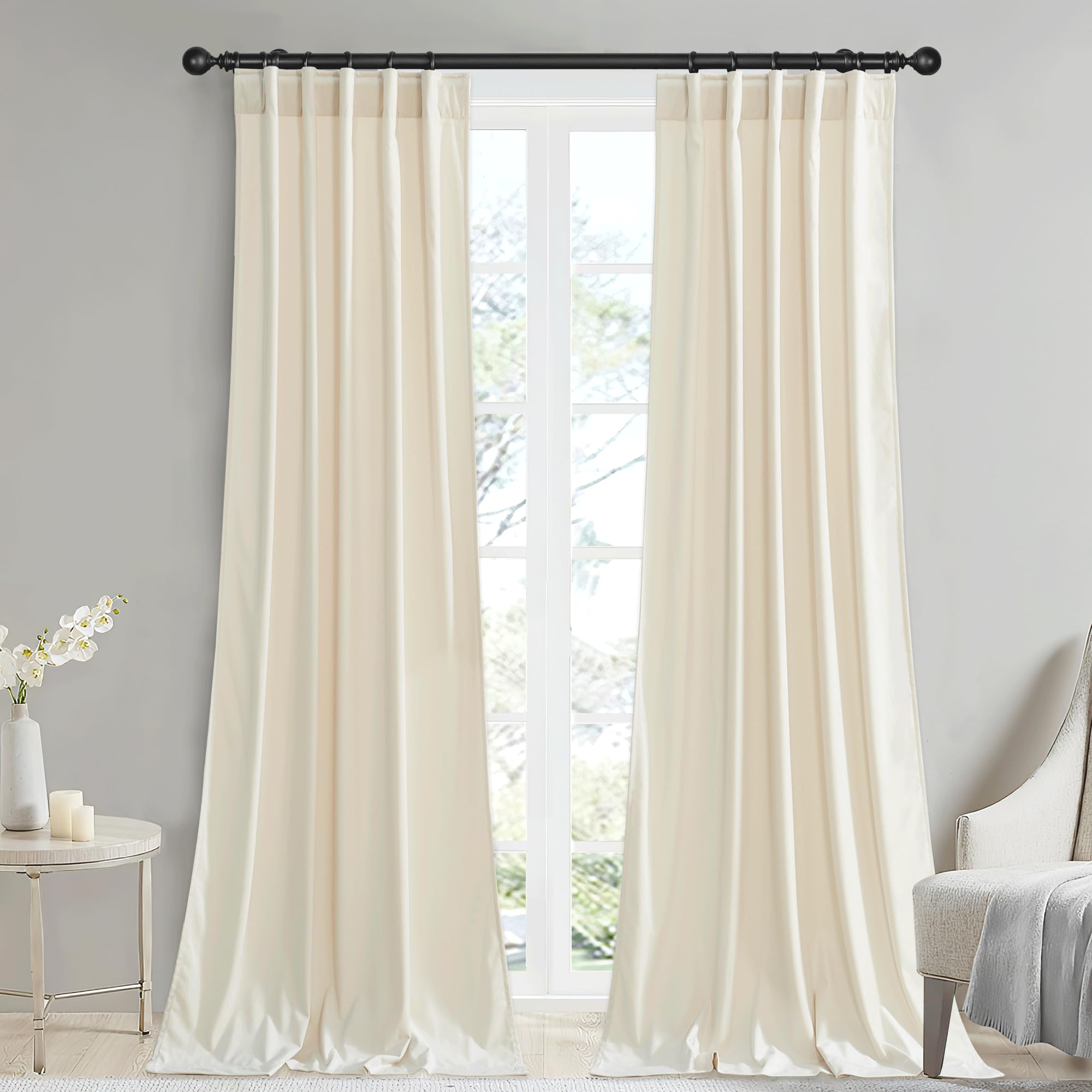 StangH Ivory White Velvet Curtains Back Tab for Nursery, W42 x L90, 2 Pcs — image 1