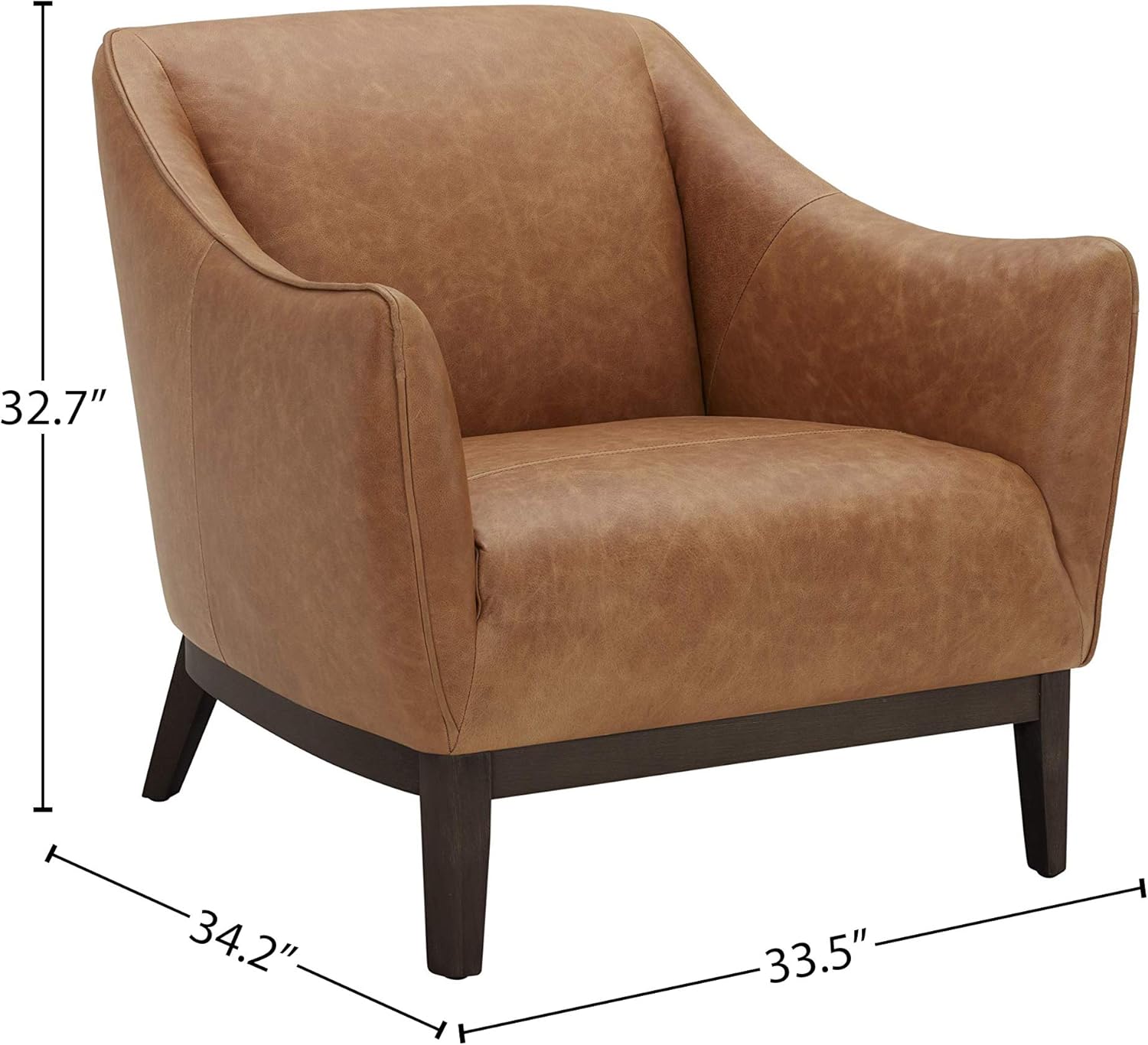 Amazon Brand – Rivet Bayard Contemporary Leather Accent Chair with Curved Armrests, 33.5W, Cognac Amazon Brand – Rivet Bayard Contemporary Leather Accent Chair with Curved Armrests, 33.5W, Cognac