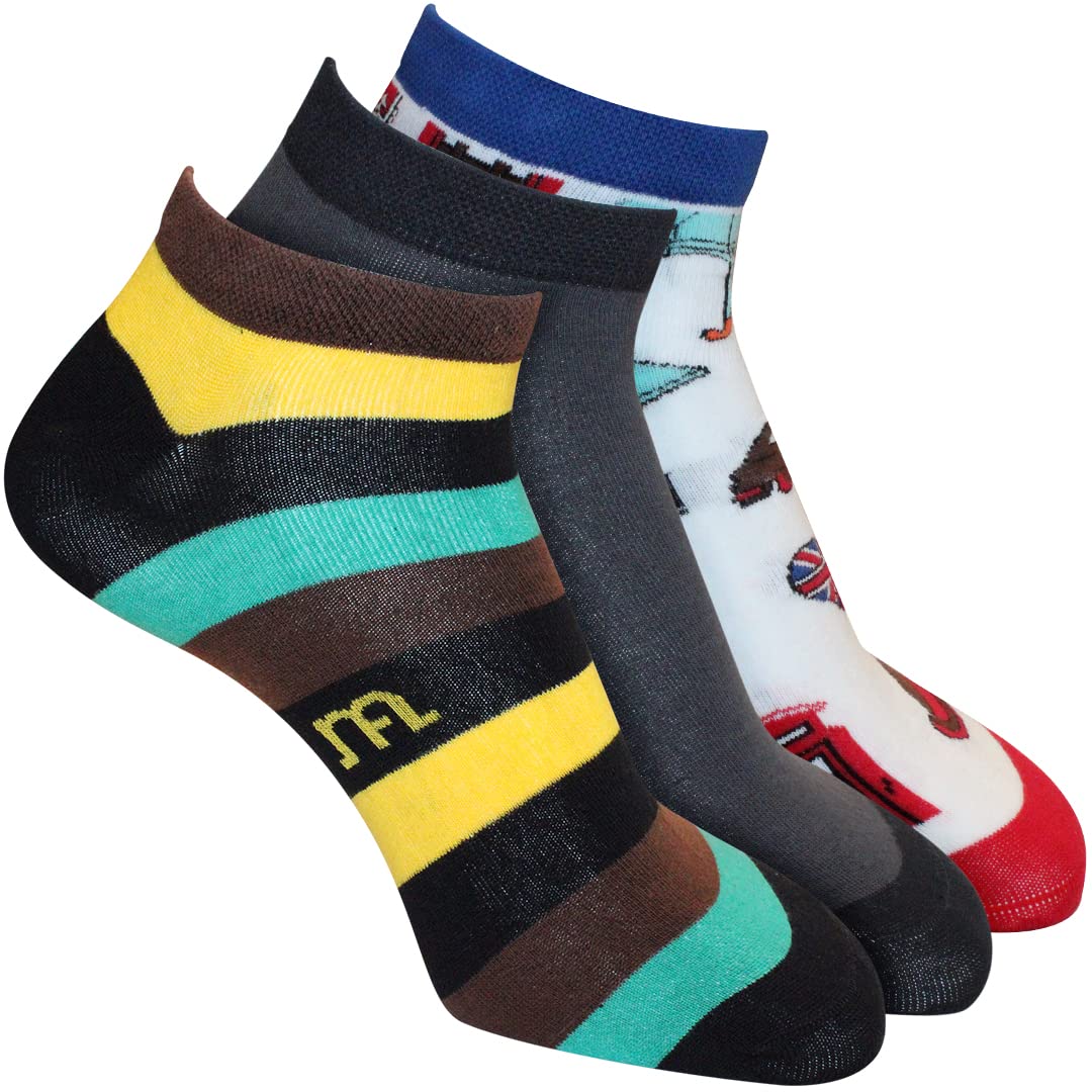 Man Arden Ankle Length Socks, World's Finest Cotton (Combo of 3 | Size: Free Size | Color: Multicolor)