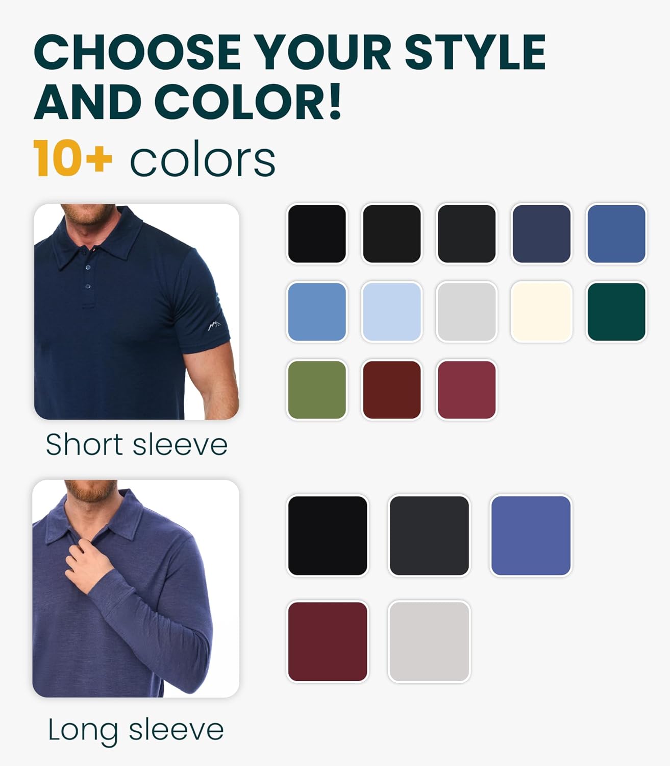 Merino Wool Polo Shirt Men - Anti-Odor 100% Merino Wool Shirts for Men Short Sleeve and Long Sleeve Breathable Polo - Image 6