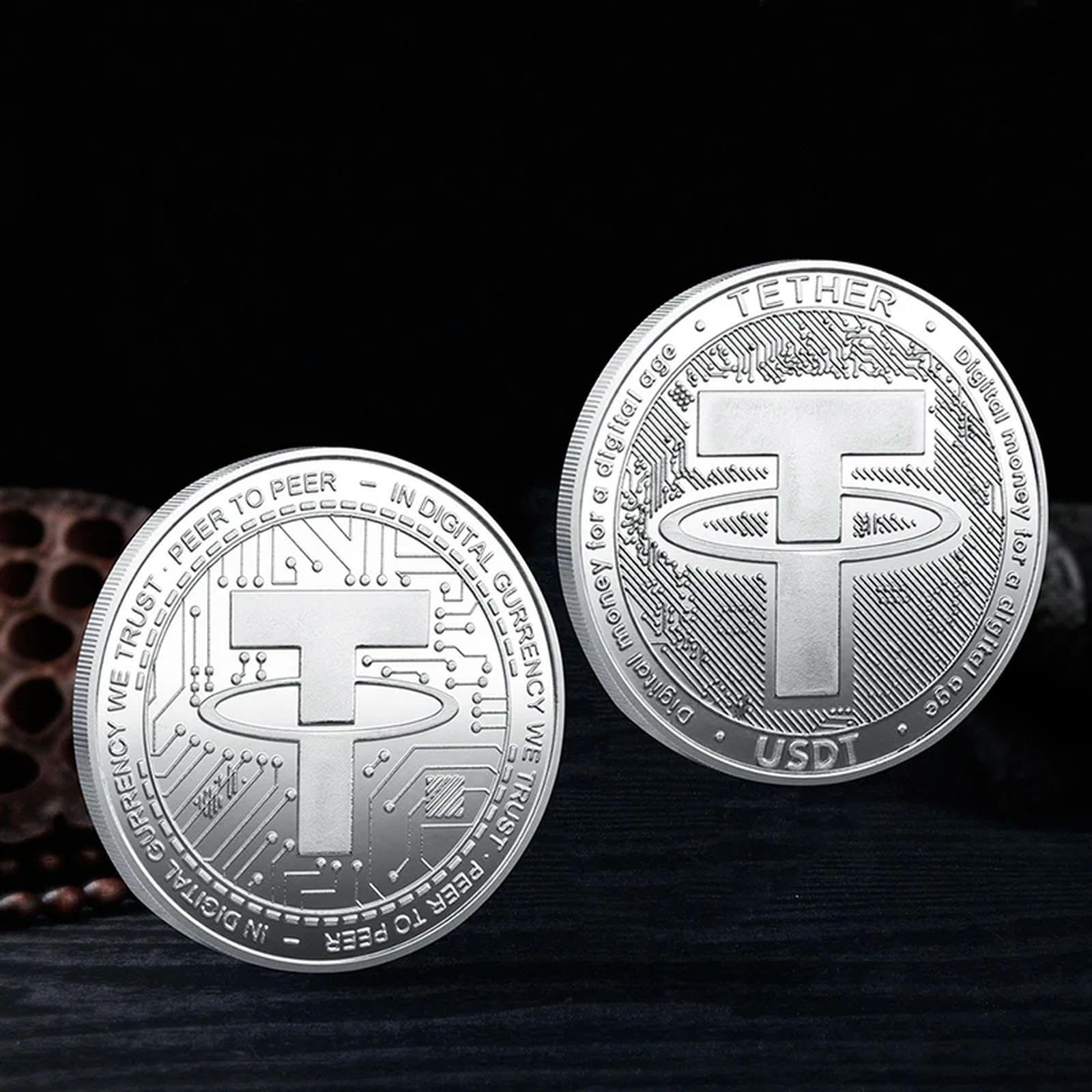 KONJEELIO Cryptocurrency Physical Coin Tether Art Collectible Gold Plated Crypto Coin Souvenir Decorate Gift Commemorative Coin-Silver