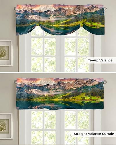 Miniatura 5 de Valances for Windows, Natural Landscape Scenery Beautiful Dreamy Sundown Sunset Lake Tie Up Valance Curtains Light Filtering Adjustable Window