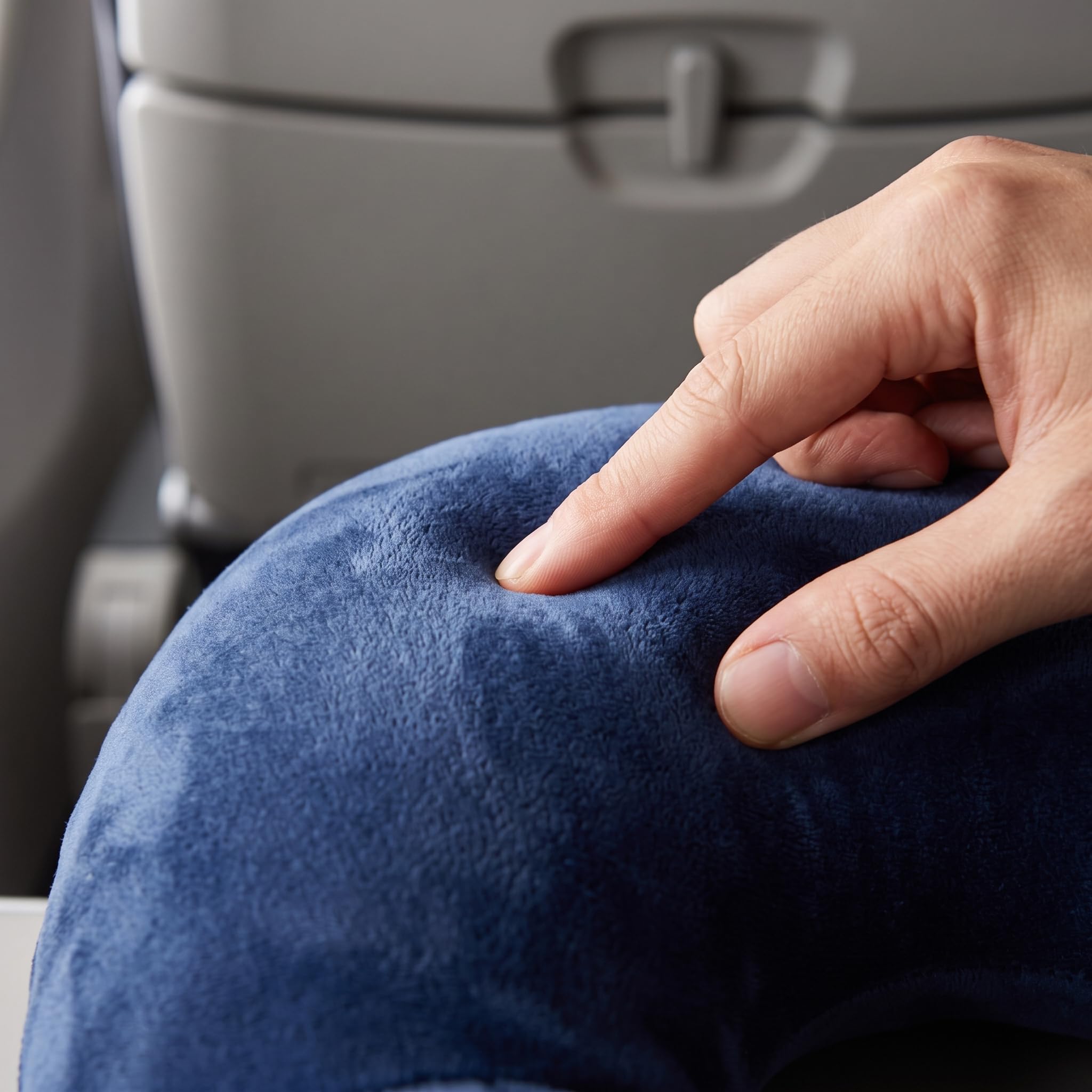 Homyl Oreiller Gonflable et Coussin Soutien Pliable pour Avion, Voiture ou Bureau, Coussin Lombaire Gonflable à Pression + Oreiller de Voyage en Forme de U à Bosse de Chameau, Couleur Bleu Marine