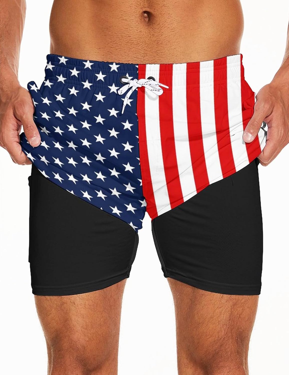 CHILL·TEK Funny Men's Swim Trunks with Compression Liner 5'' Inseam Quick Dry Beach Shorts Breathable Board Shorts for Men