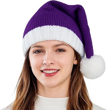 Christmas Knit Santa Hats for Women,Purple Christmas Hat Xmas Winter Warm Hats Knitted Beanie Skull Cap