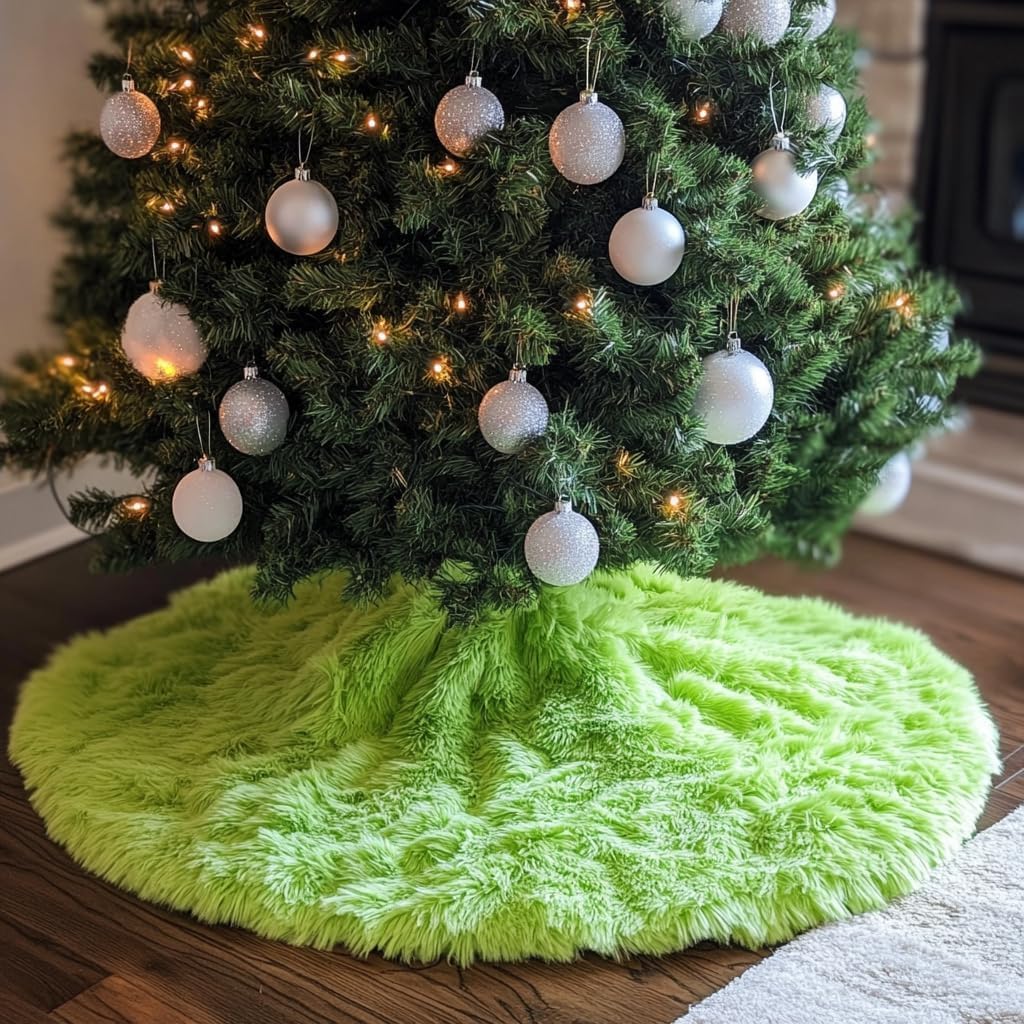 aogu 72 inch faux fur christmas tree skirt green plush skirt for merry christmas party christmas tree decoration green 72 inch