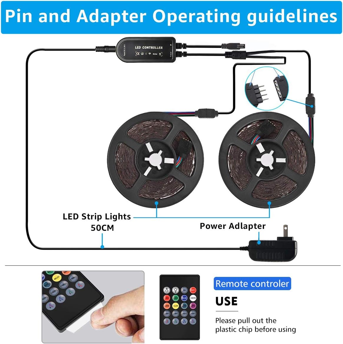 LED Strip Lights, Color Changing Light Strips, Bluetooth with Music Sync Multicolor Rope Lights for Room, Kitchen, Home, Halloween, Christmas (32.8FT
