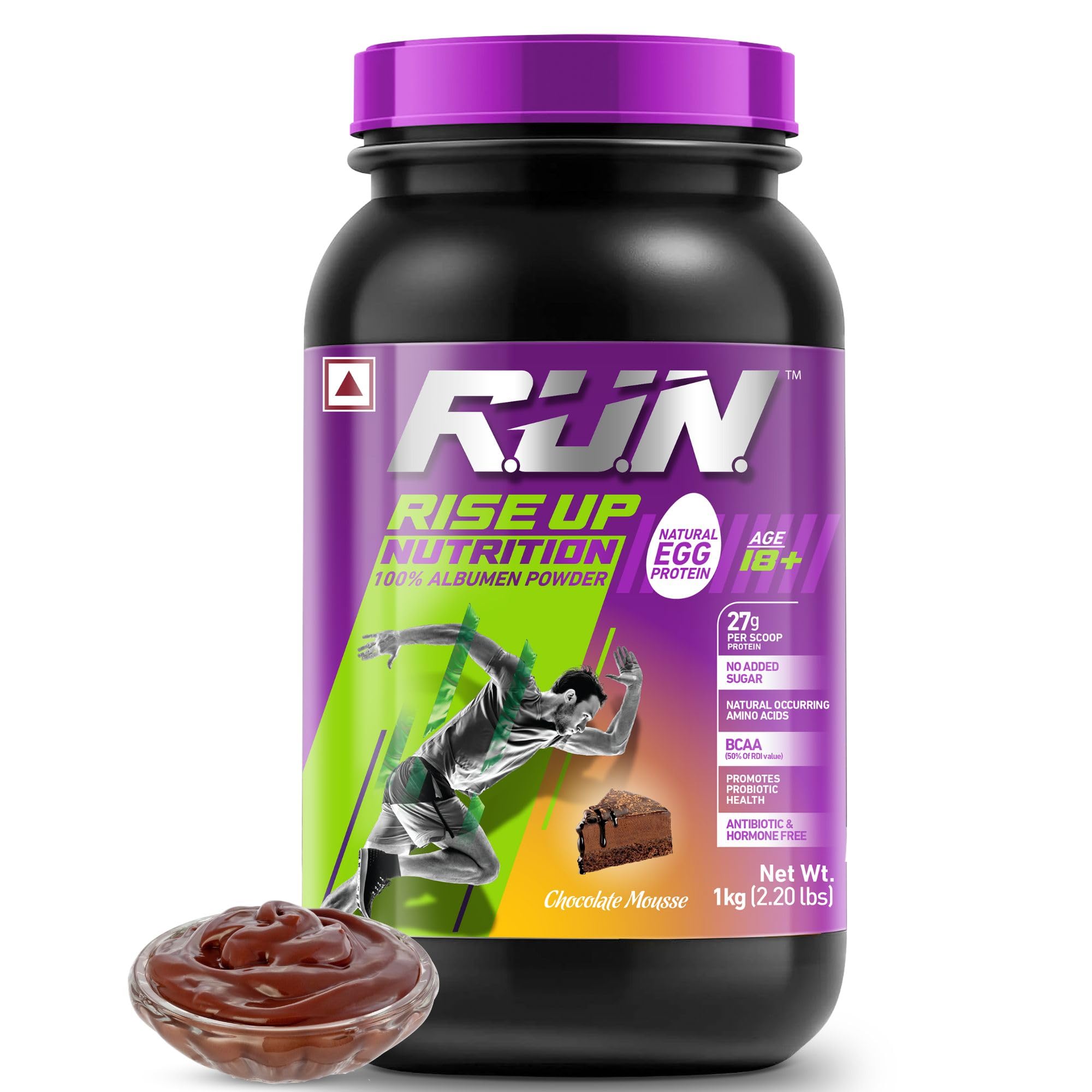 RUN Rise Up Nutrition Natural Egg White Protein,100% Albumen Powder, 27g Protein, 14g EAA, Lactose Free, Soy Free, Gluten Free, 2.20 lbs/1 kg (Chocolate Mousse)