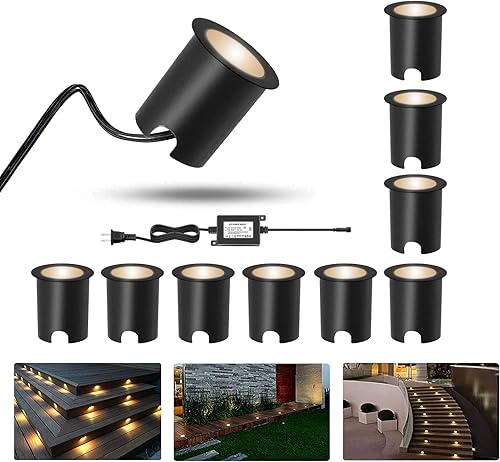 RNEHON - Luz LED empotrable de color blanco cálido, luces de paso de bajo voltaje de 12 V con carcasa protectora, 1.18 luces de paisaje al aire