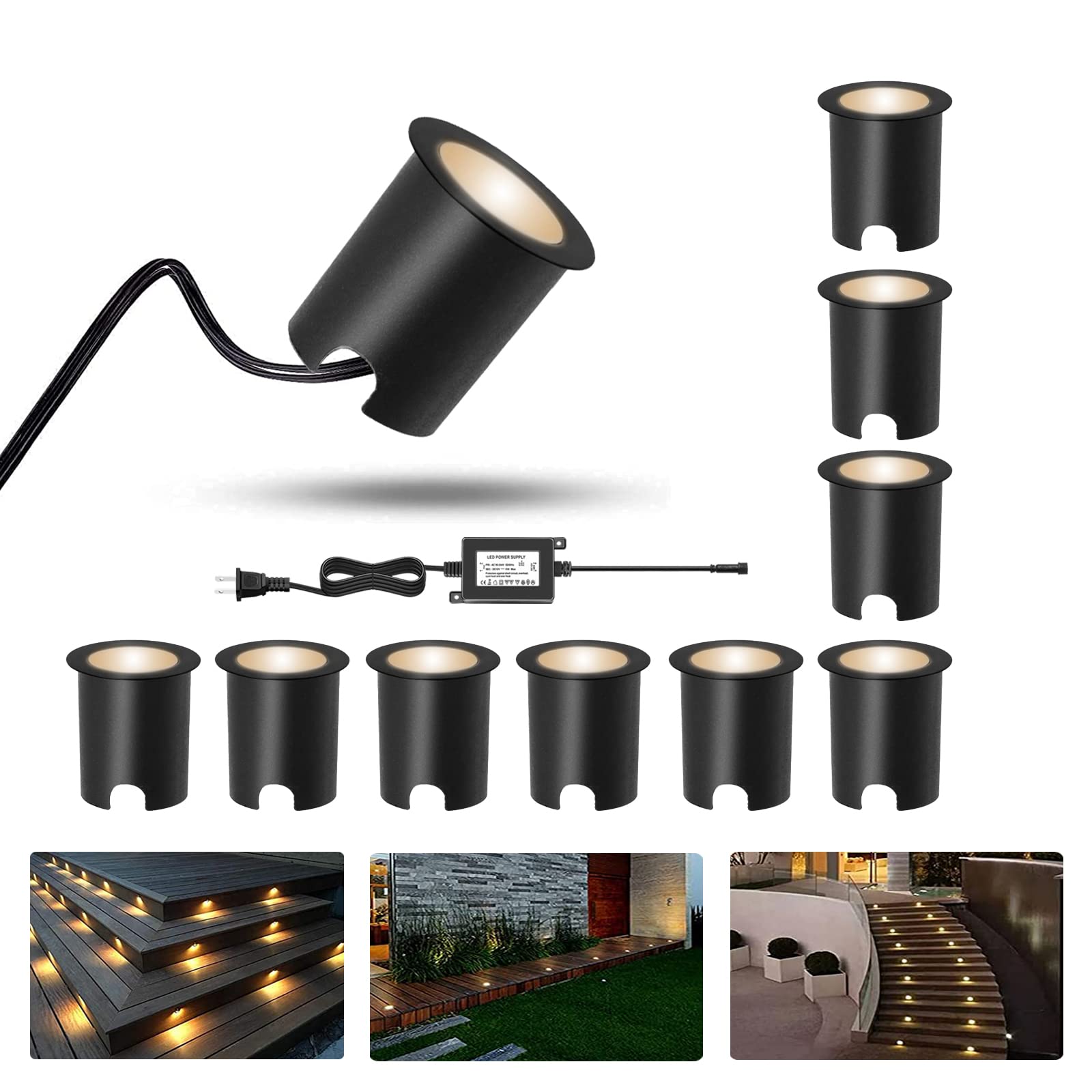 RNEHON 20-Pack LED Deck Light Kits With Protective Shell – Warm White 30mm Low Voltage 12V IP67 Waterproof Recessed Stair Lights For Garden, Patio, Step, Landscape