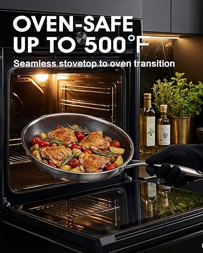Miniatura 6 de Sartén antiadherente de 12 pulgadas con tapa, sartén híbrida antiadherente de acero inoxidable con mango de enfriamiento permanente, libre de PFOA,