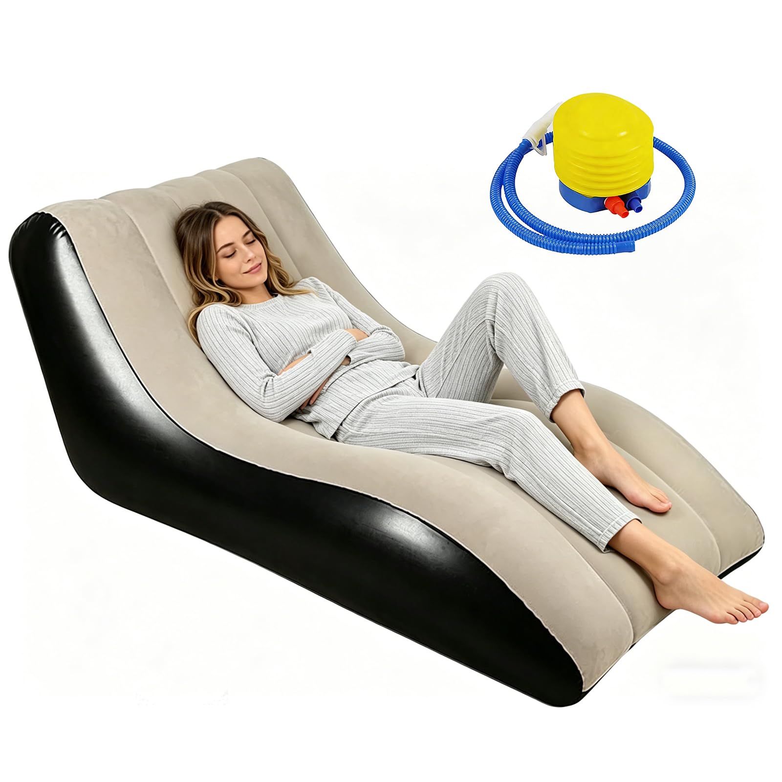 Luftsofa Aufblasbar - Beflockte Outdoor Couch für Camping, Strand & Wohnzimmer - Wasserdicht & Robust - Schnell Aufbaubar mit Pumpe - Ideal für Reisen & Garten (Khaki)
