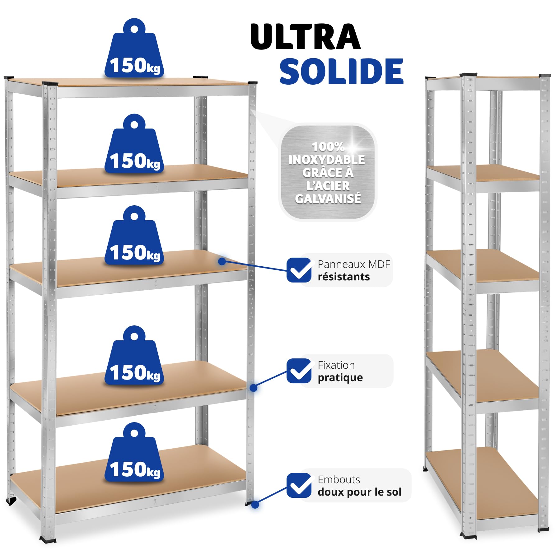 TecTake® Étagère Garage Étagère Charge Lourde Meuble de Rangement modulable en métal 5 tablettes 90x40x180cm Max. 750 kg pour Rangement Outils Rangement Atelier pneus Rangement buanderie Garde Manger