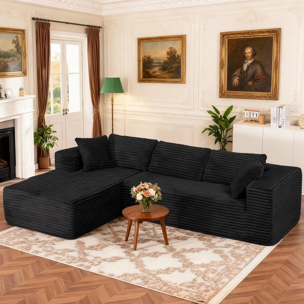 COMHOMA 105”Modular Sectional Sofa with Deep Seat,Cloud Upholstered L-Shape Couch Wide Arms Corduroy Fabric High-Density Foam Chaise Lounge for Living Room No Assembly Required