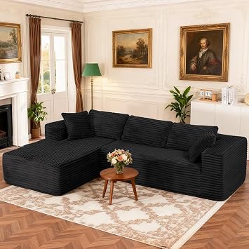 COMHOMA 105Modular Sectional Sofa with Deep Seat,Cloud Upholstered L-Shape Couch Wide Arms Corduroy Fabric High-Density Foam Chaise Lounge for Living Room No Assembly Required
