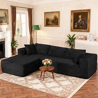 COMHOMA 105”Modular Sectional Sofa with Deep Seat,Cloud Upholstered L-Shape Couch Wide Arms Corduroy Fabric High-Density Foam Chaise Lounge for Living Room No Assembly Required