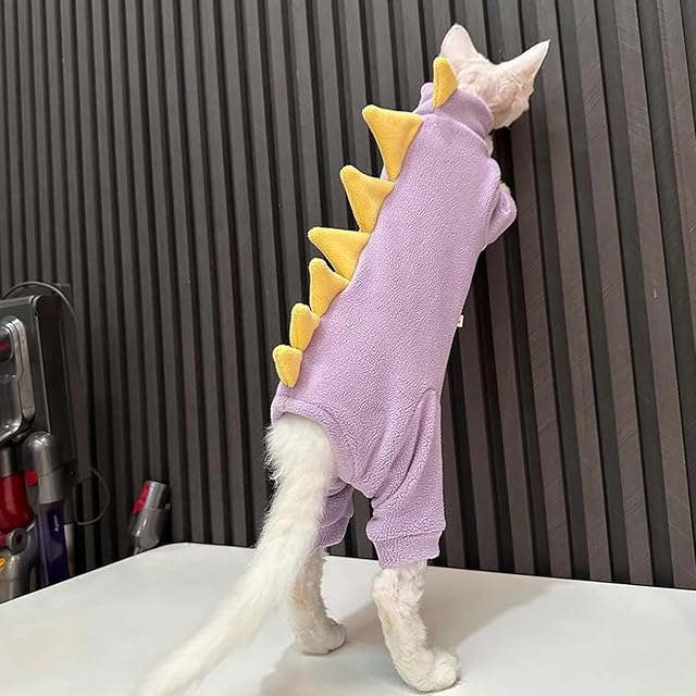Foto 5 de 7 de UOSIA Mono de Gato Sphynx, Pijamas para Gatos Solo, Disfraz de Gato Dinosaurio de Cuatro Patas