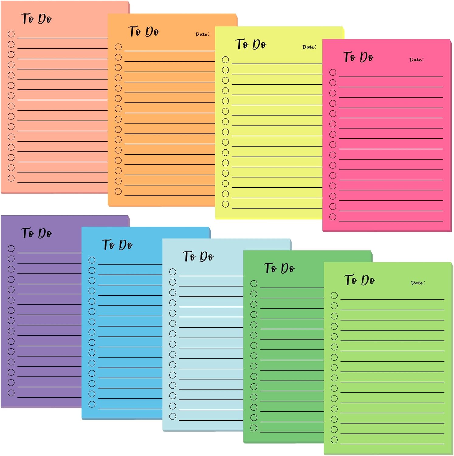 9 Pack to Do List Pad, 450 Sheets Colorful Sticky Notes Lined Self-Stick School Supplies for Office Home Plan 10x15cm