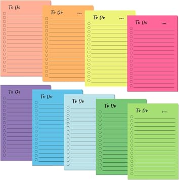 9 Pack to Do List Pad, 450 Sheets Colorful Sticky Notes Lined Self-Stick School Supplies for Office Home Plan 10x15cm
