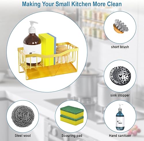 Miniatura 9 de Soporte de esponja para fregadero de cocina con bandeja de drenaje automático, organizador de fregadero de cocina, organizador de cocina,