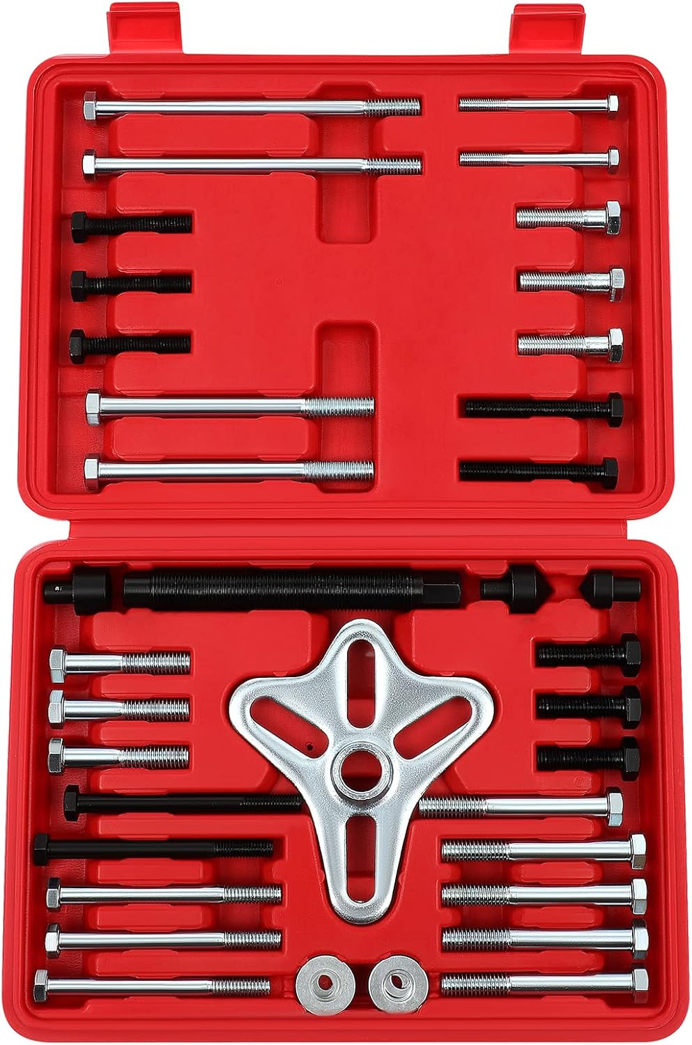 46pcs Harmonic Balancer Puller Set Steering Wheel Puller Kit Flywheel Puller Crankshaft Pulley and Gears Removal Set w/Case for Most Vehicles Pickups SUVs