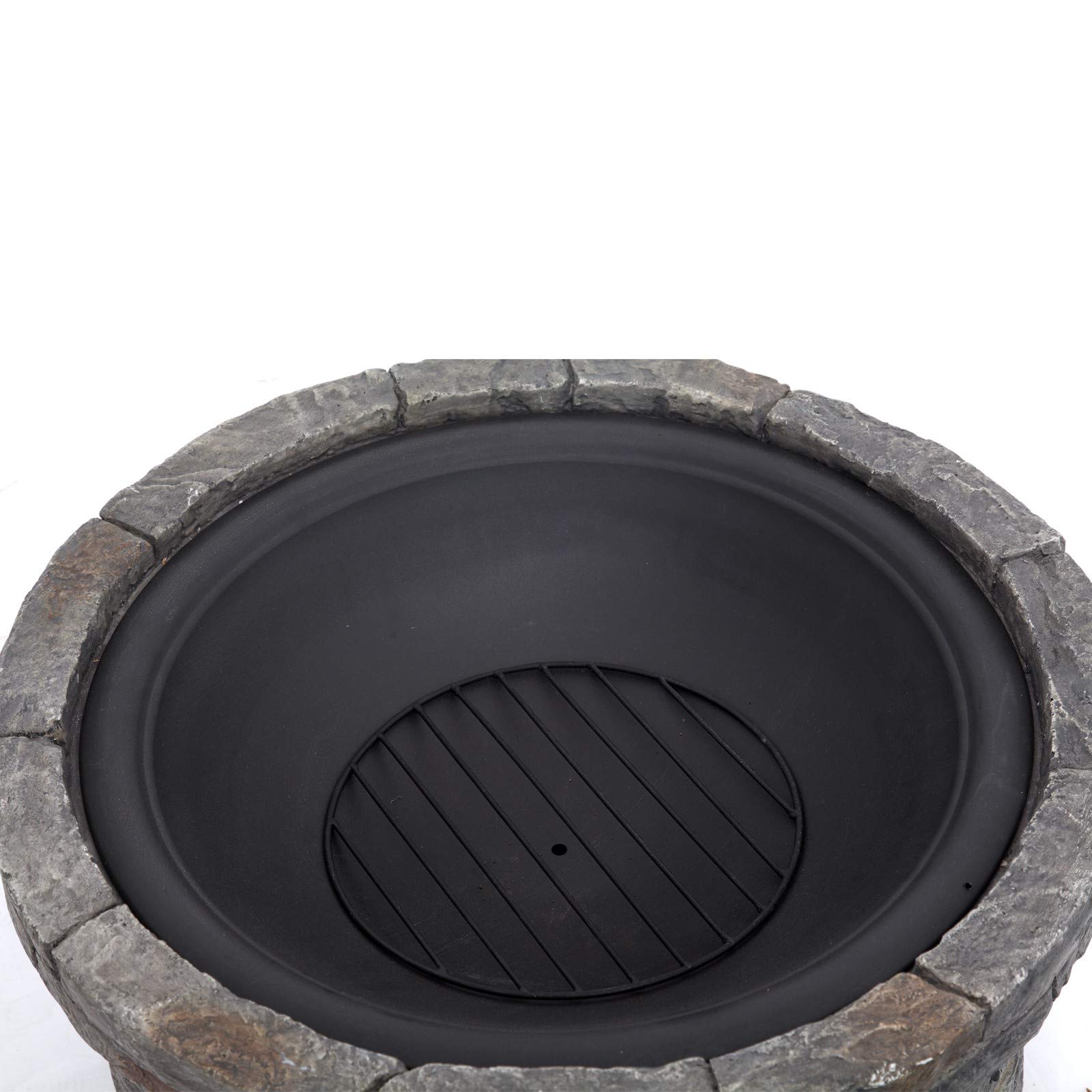 tepro Feuerstelle Gladstone Ø 67,5 cm – Outdoor Feuerstelle in eleganter Steinoptik mit Funkenschutz, Feuerrost & Schürhaken – dekorative Garten-Feuerschale mit feuerfester Stahlwanne