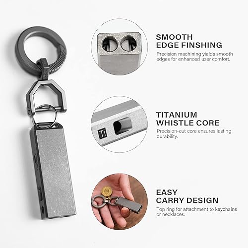 Miniatura 4 de MecArmy Silbato de titanio CH15 con diseño de doble tono y llavero, silbato de supervivencia fuerte y confiable para emergencias, exteriores,