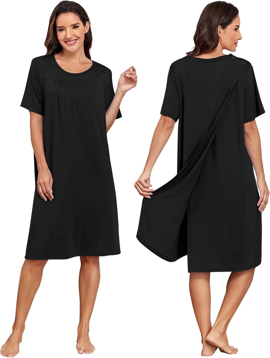 Hospital Gowns for Women - Open Back with Snap Tear Away Surgery Recovery Dress Short Sleeve Elderly Adaptive Nightgown