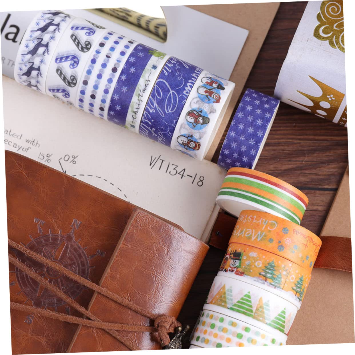 SEWACC 192rollos Cinta Adhesiva para Manualidades De Navidad Washi Tape para Scrapbooking y Decoración Festiva para Tarjetas Sellos De Sobres y Proyectos