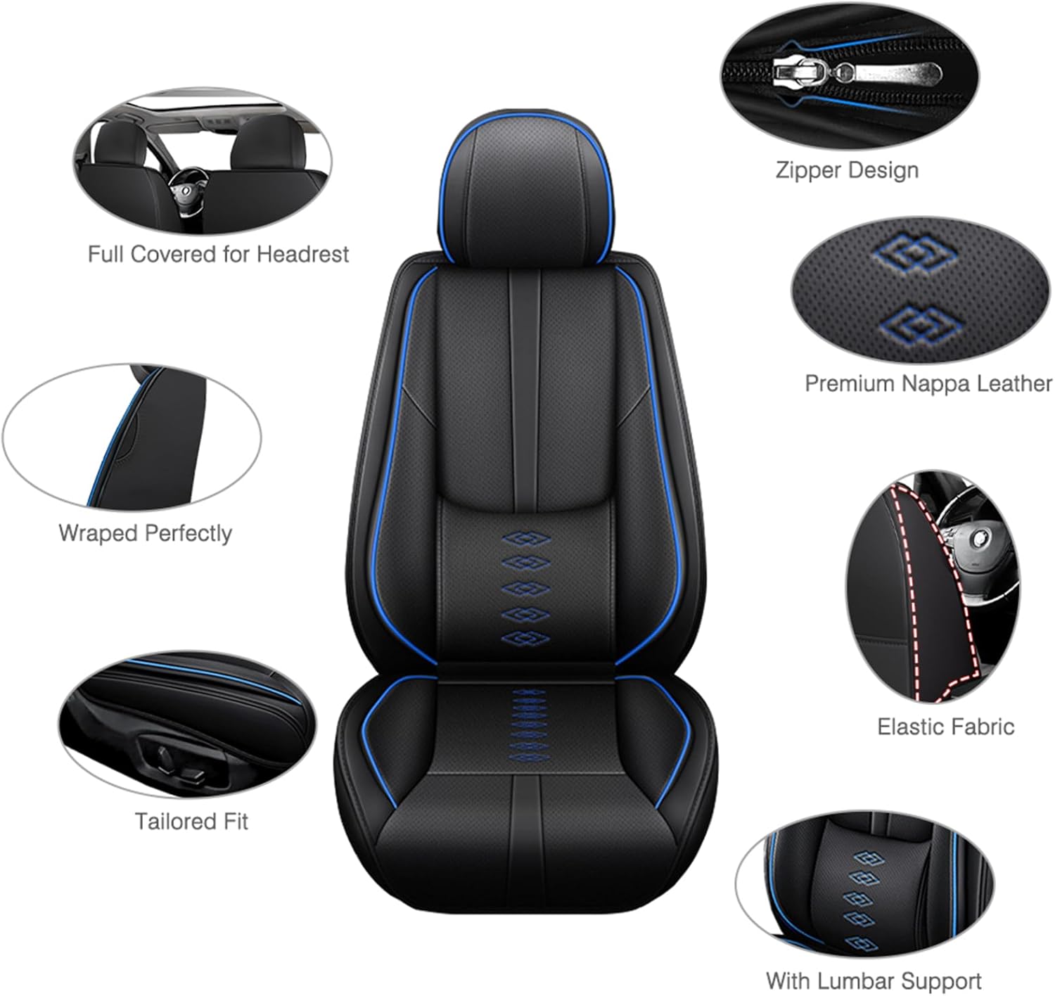 Leather Seat Covers for Kia K4 2025,Premium Car Seat Covers Full Set,Waterproof Car Seat Protectors with Airbag,Comfort Interior Cover Seats for Cars(Black+Blue)