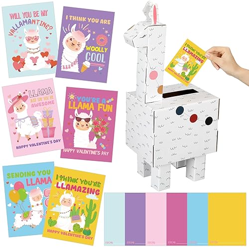 Eaasty Cute Llama Valentine Boxes for Kids DIY Valentines Day