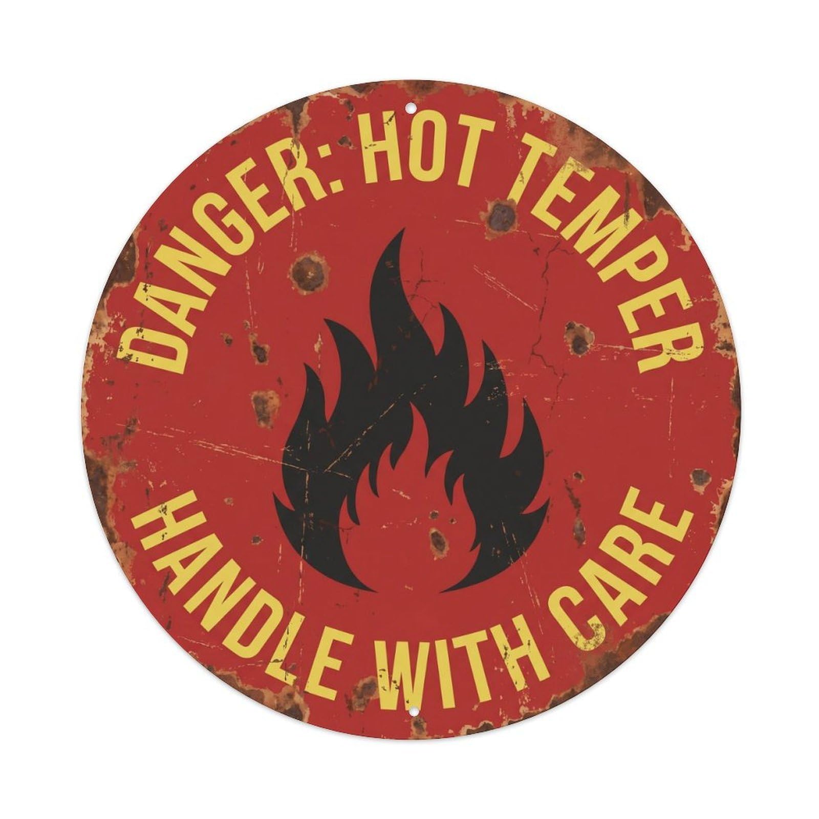 Vintage Funny Danger Hot Temper Warning Metal Tin Sign