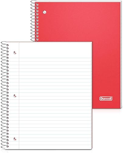 Miniatura 2 de Dunwell Cuaderno de espiral de 1 materia, cubierta de plástico rojo, 100 hojas (200 páginas) de papel de rayas anchas de 8 x 10.5 pulgadas, cuaderno