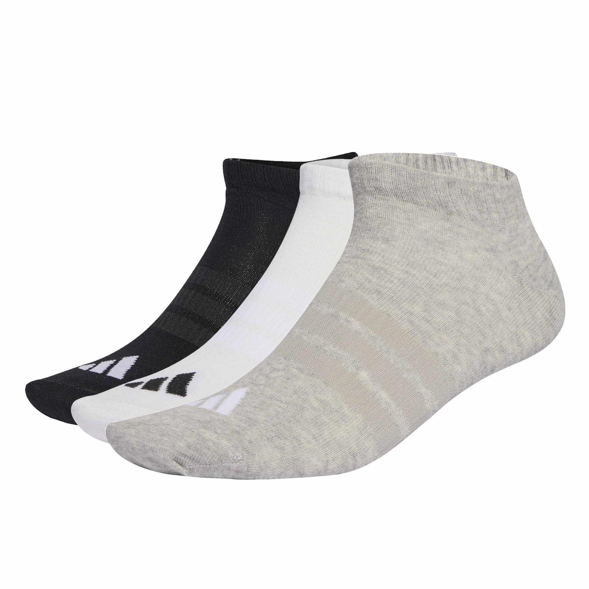 adidas Unisex THIN&LIGHT ESSENTIALS LOW CUT SOCKS 3 PAIR PACK, medium grey heather/white/black, 34-36
